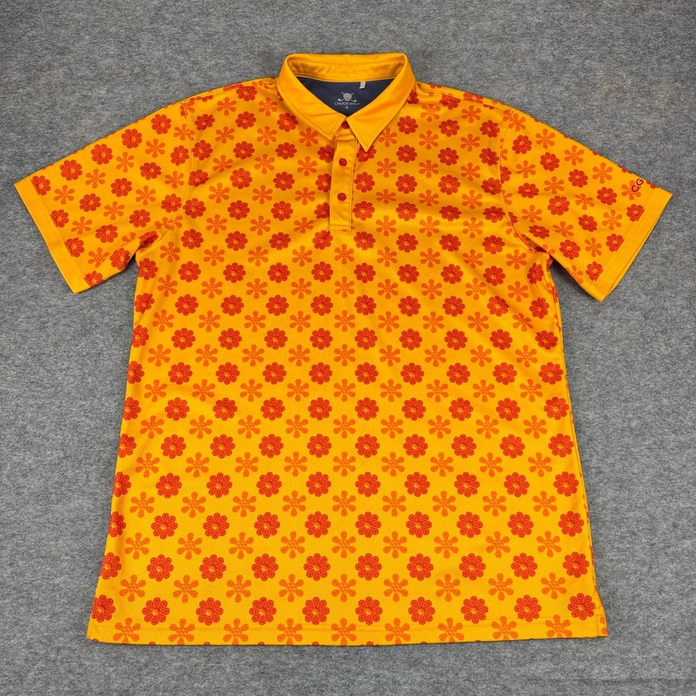 Chuco Golf Polo Shirt Floral Geometric Polyester Orange Mens XL